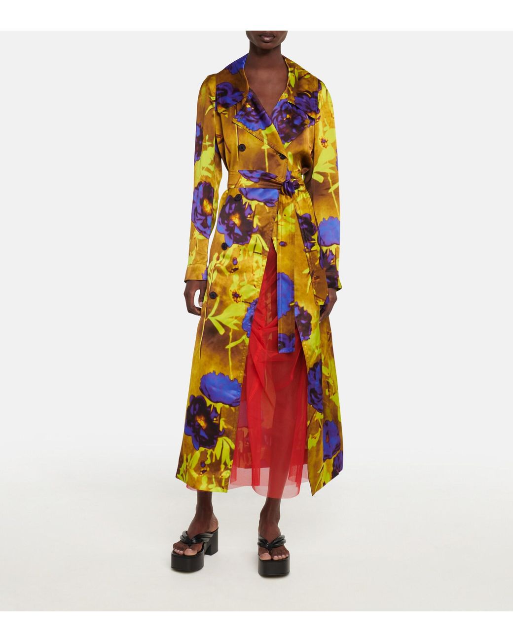 【DRIES VAN NOTEN】Belted floral-print trench coat コート Dries Van Noten Boutique Los Angeles: Silk Trench Coat
