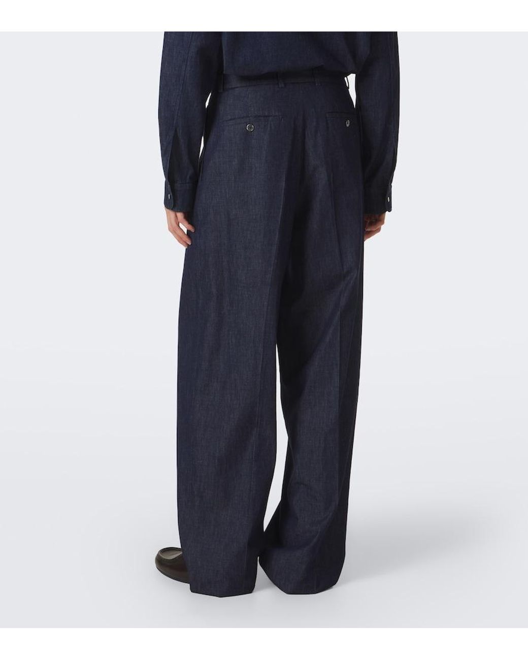 Jil Sander Blue Cotton Chambray Wide-Leg Pants for men