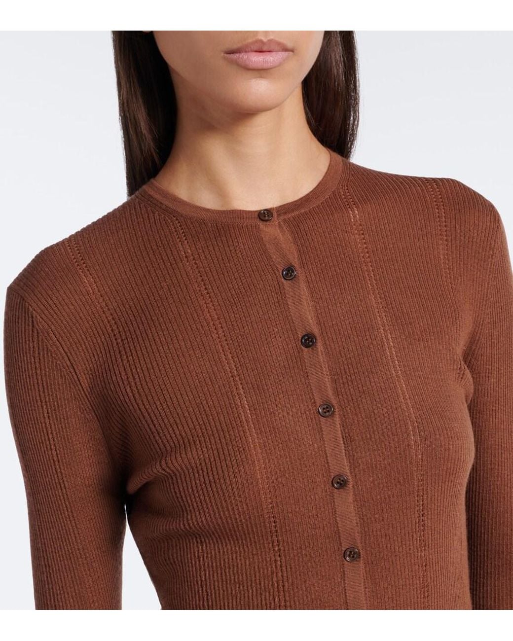 Gabriela Hearst Brown Olea Pointelle Wool Henley Shirt