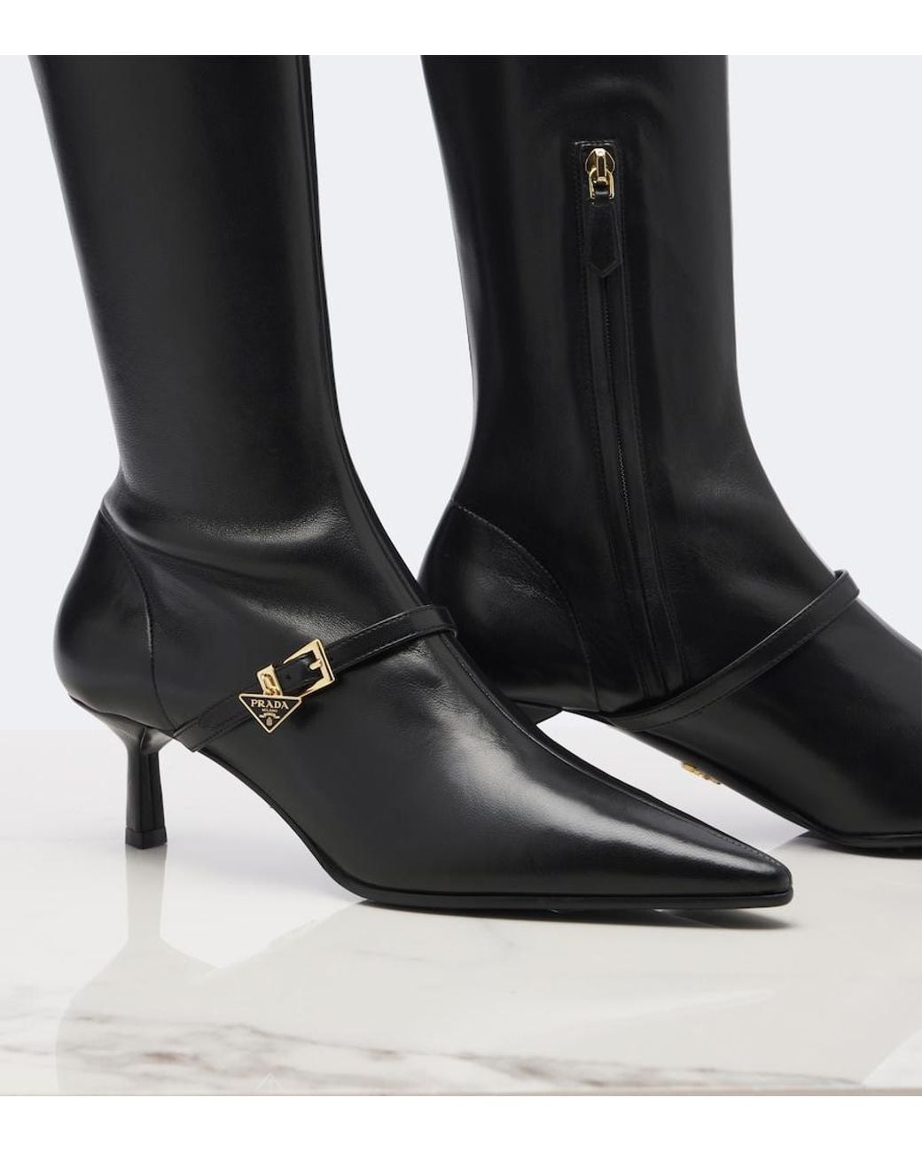 Prada Black Leather Knee-High Boots