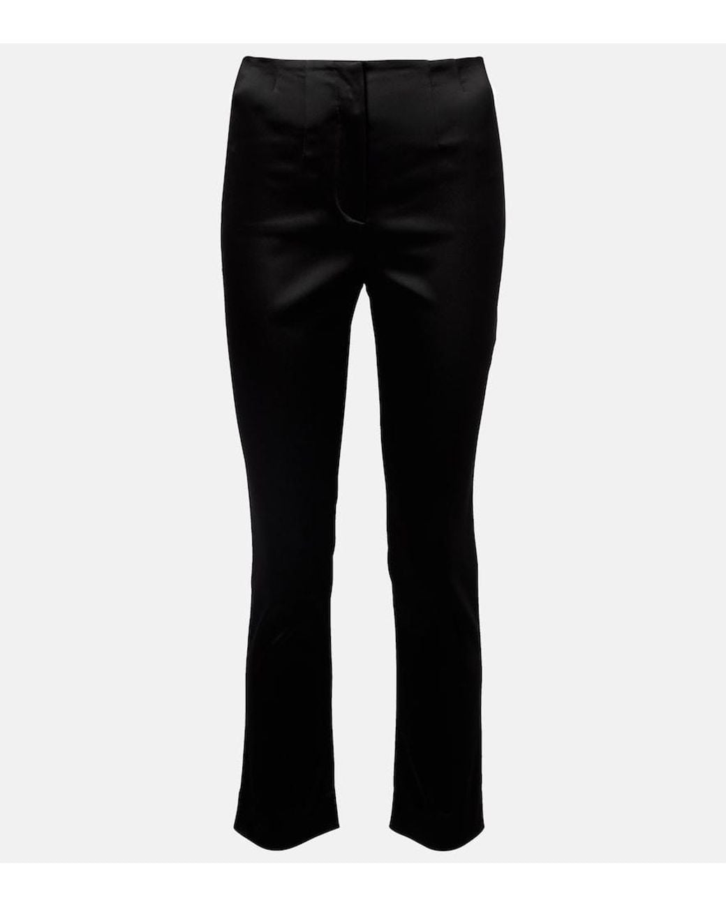Veronica Beard Black Stila Cropped High-Rise Satin Slim Pants