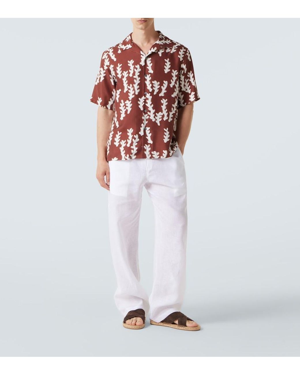 Zegna Red Printed Silk Bowling Shirt for men