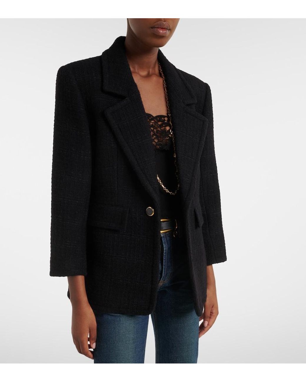 Saint Laurent Black Wool-Blend Tweed Jacket