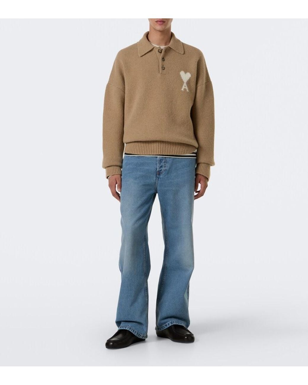AMI Natural Ami De Coeur Alpaca And Wool-Blend Polo Sweater for men