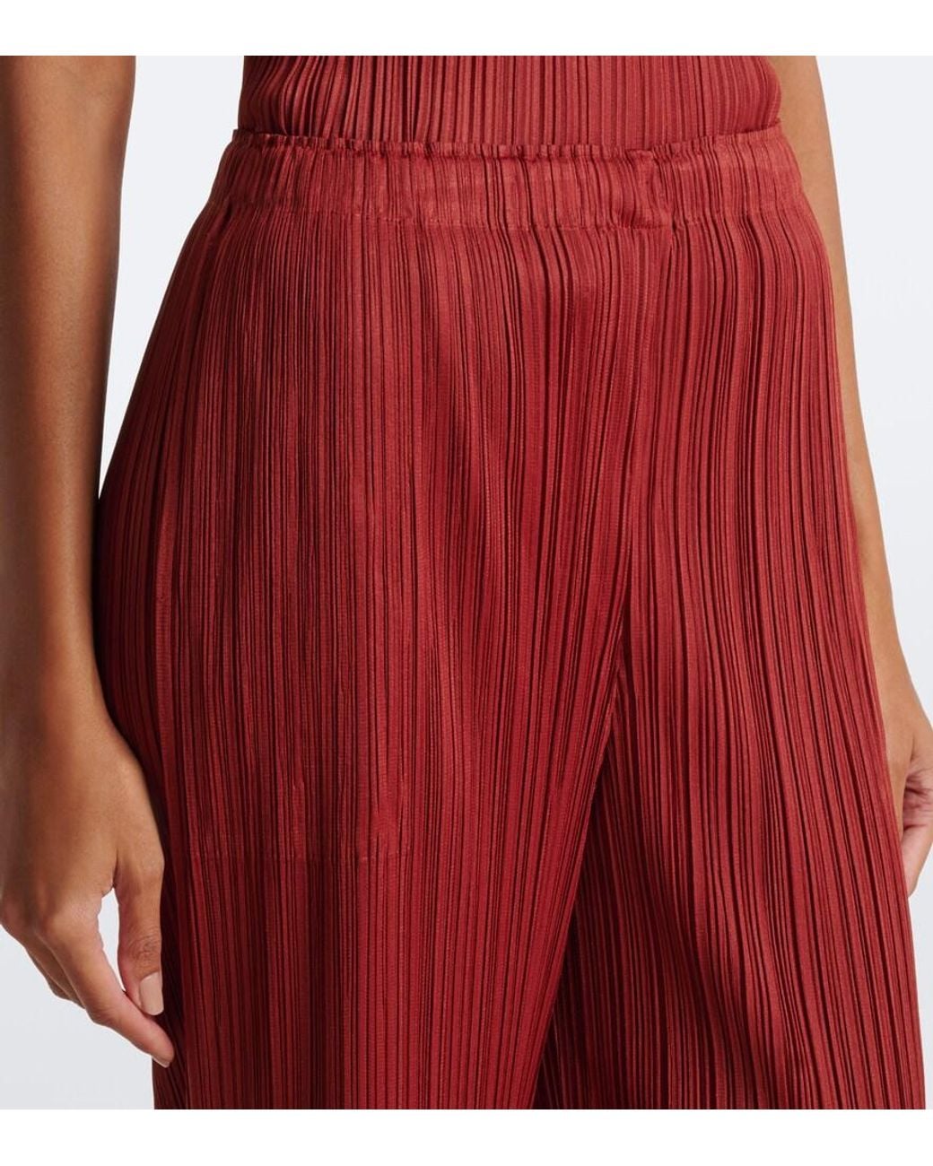 Pleats Please Issey Miyake Red Monthly Colors: September Pleated Straight Pants