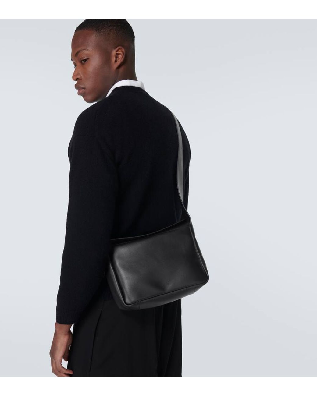 Jil Sander Flap Leather Messenger Bag in Black for Men | Lyst