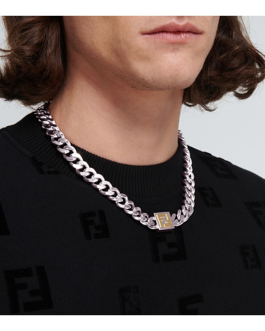 Fendi Palladium And Gold-colored Necklace in Metallic for Men | Lyst