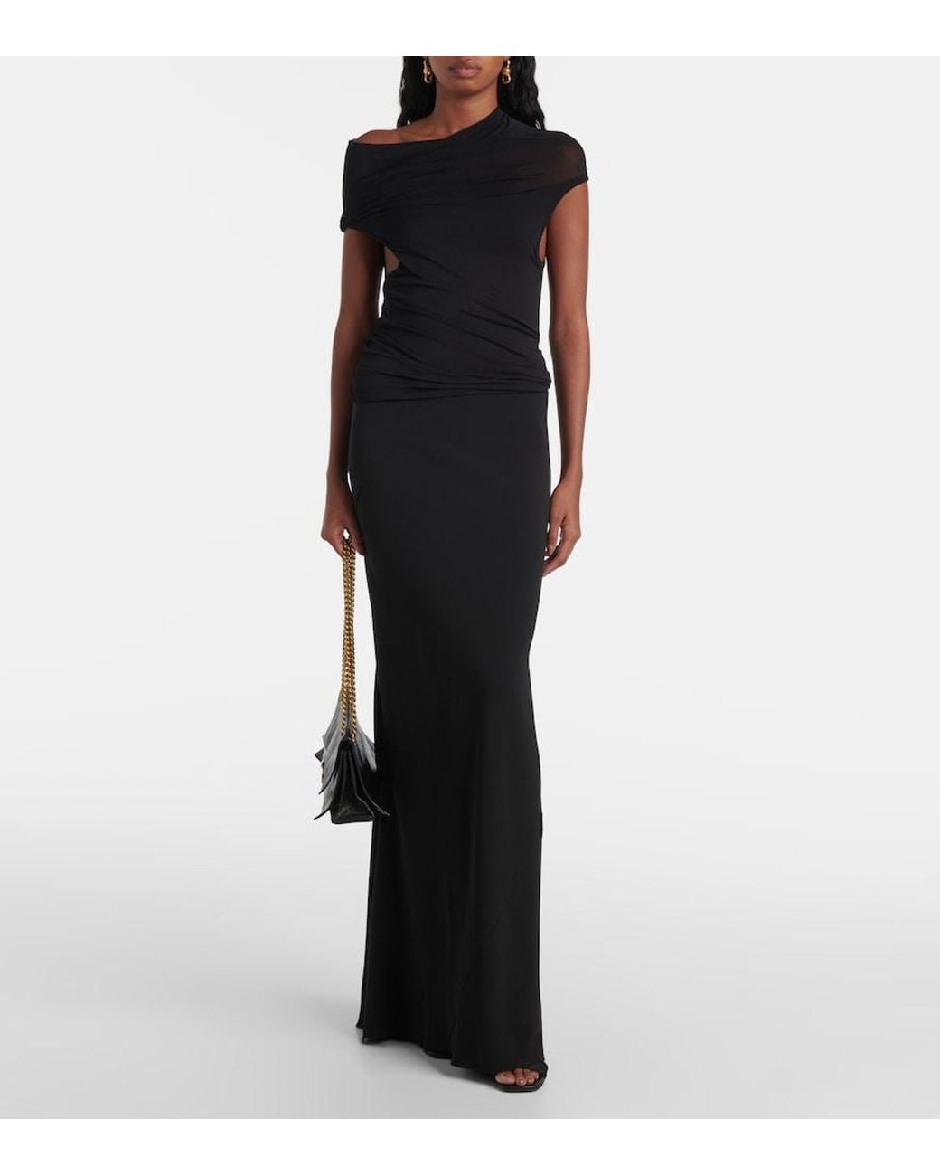 Rick Owens Black Draped Jersey Minidress