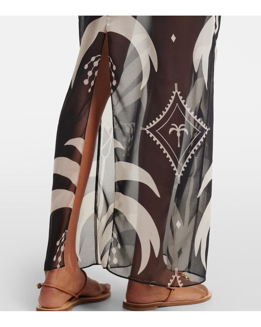 Johanna Ortiz Gray Printed Sheer Beach Cover-Up