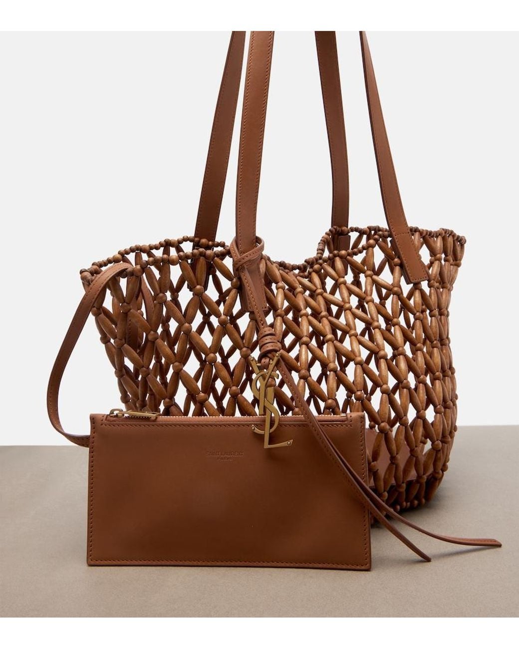 Bolso Cesta Panier Small De Madera Saint Laurent de color Brown