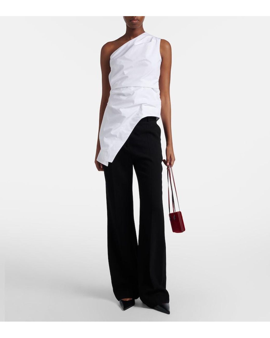 Rohe White Asymmetric One-Shoulder Cotton Poplin Top