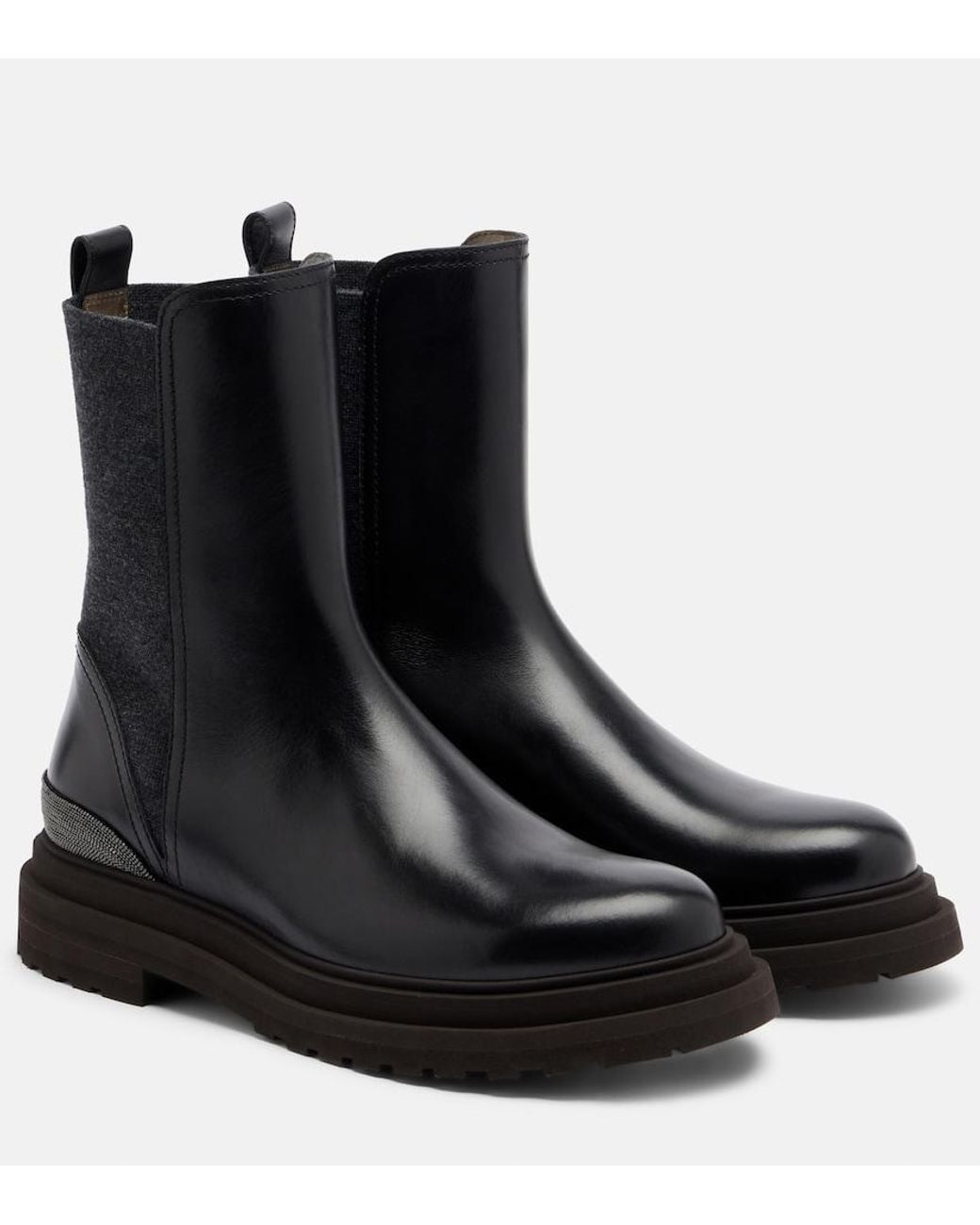 Brunello Cucinelli Black Monili Leather Chelsea Boots