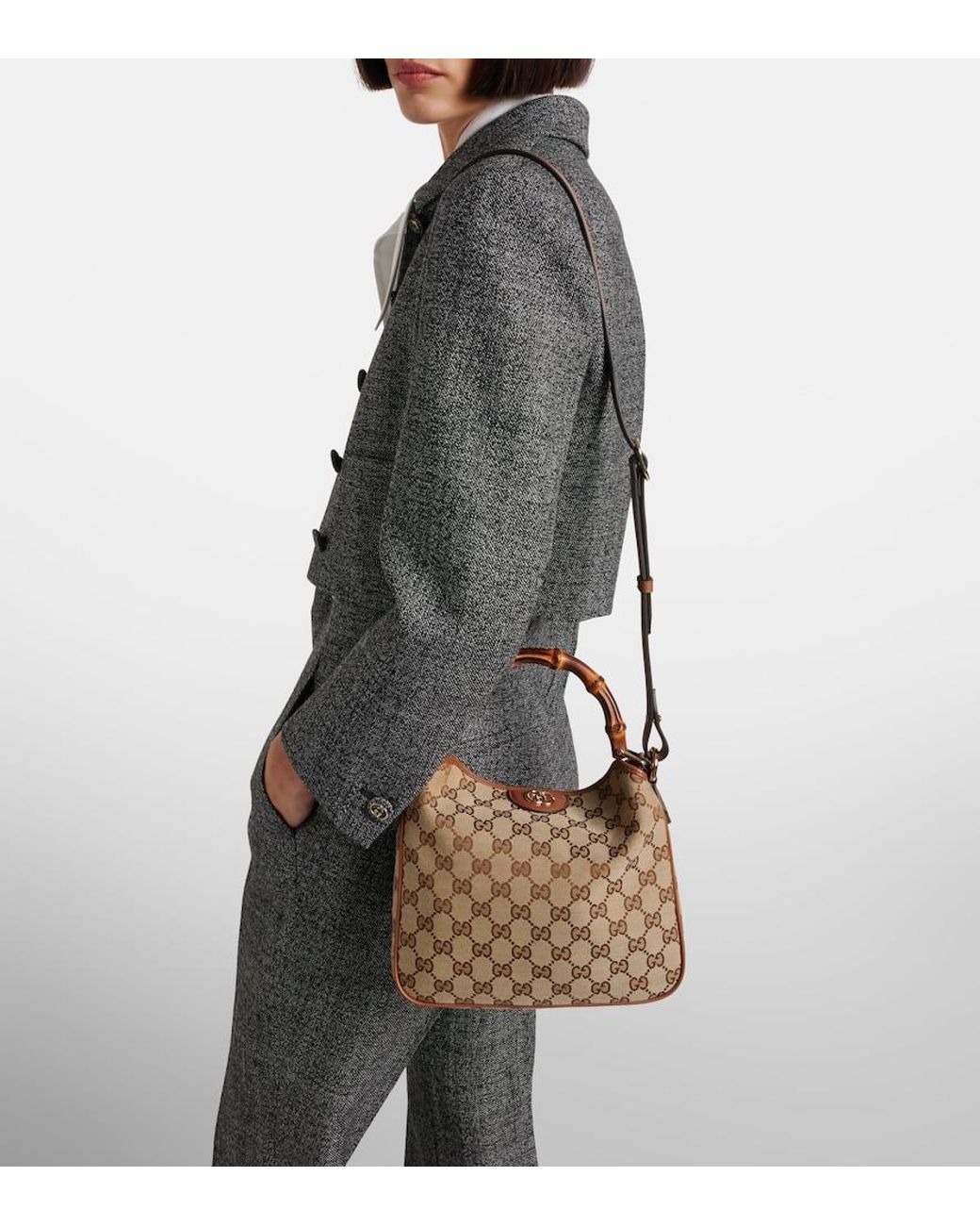 Gucci Brown Diana Gg Canvas Small Tote Bag