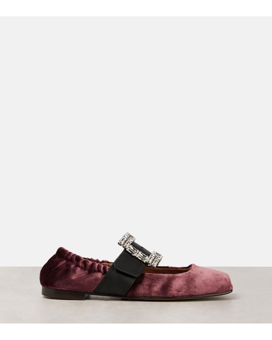 Dolce & Gabbana Brown Embellished Leather-Trimmed Velvet Flats