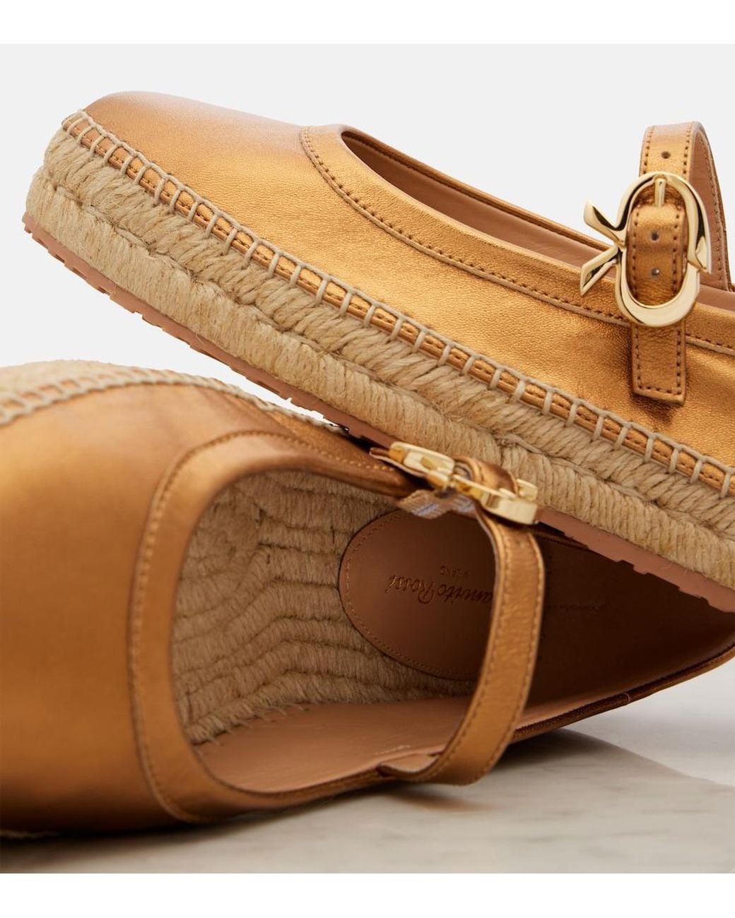Gianvito Rossi Brown Elda Metallic Leather Espadrilles