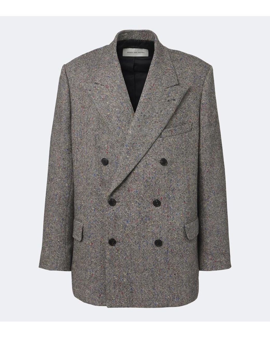 Dries Van Noten Gray Checked Double-Breasted Wool Blazer for men