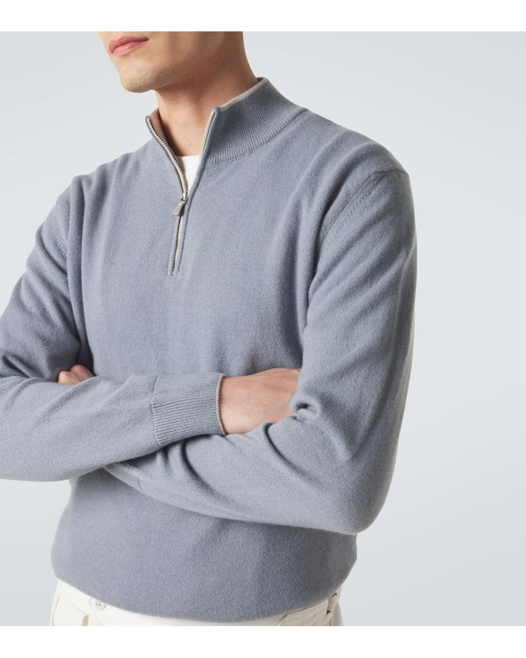Eleventy Gray Cashmere Half-Zip Sweater for men