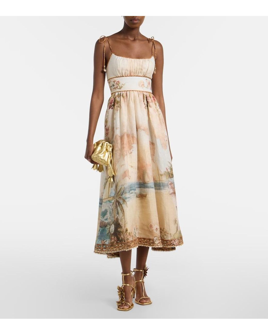 Zimmermann Natural Mahon Printed Linen Midi Dress
