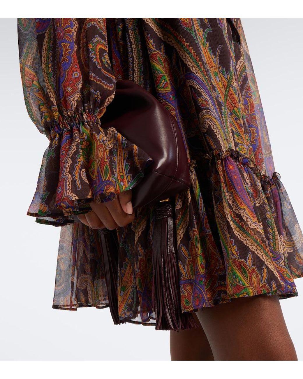 Etro Brown Paisley Tie-Neck Silk Minidress