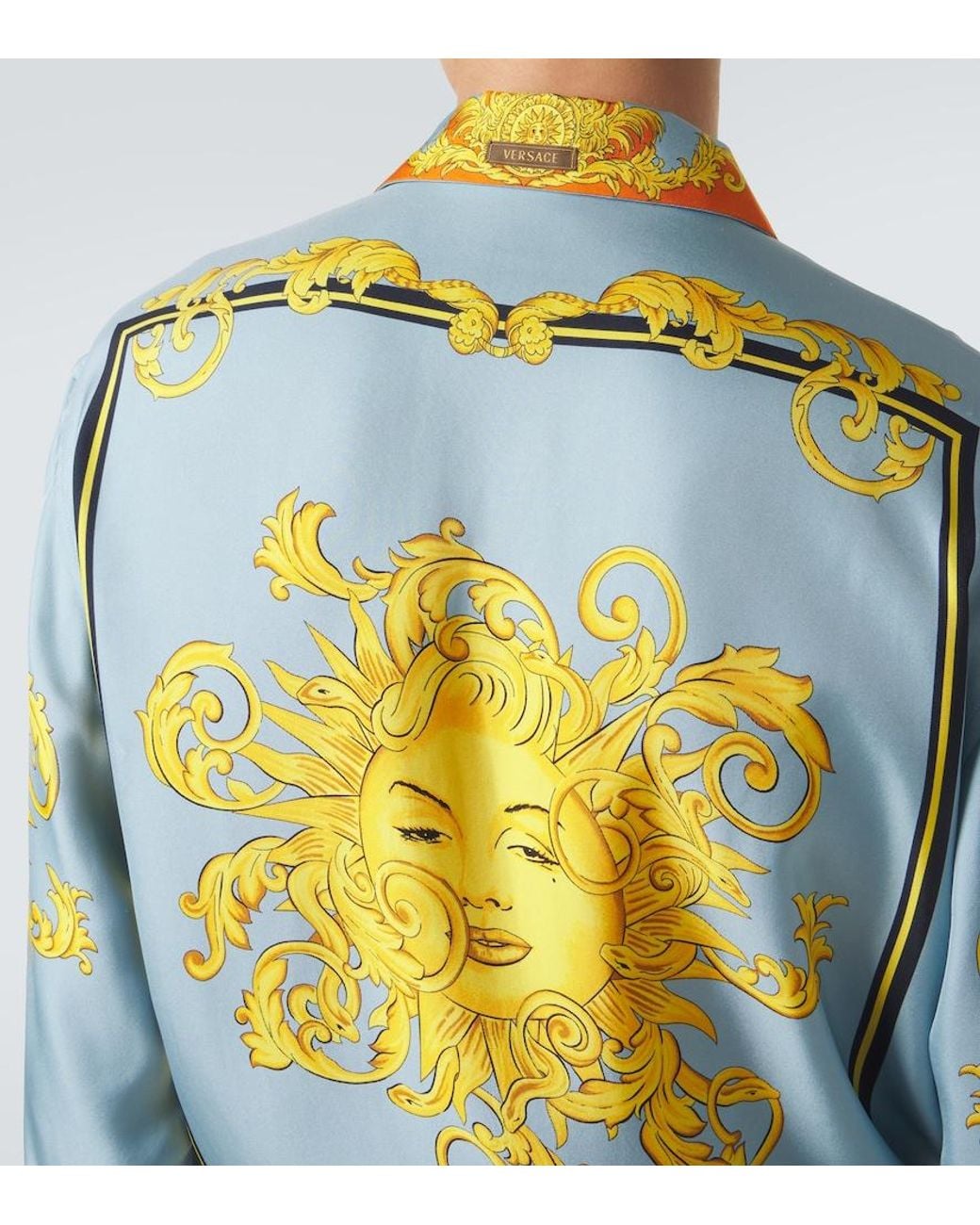 Versace Blue Printed Silk Shirt for men
