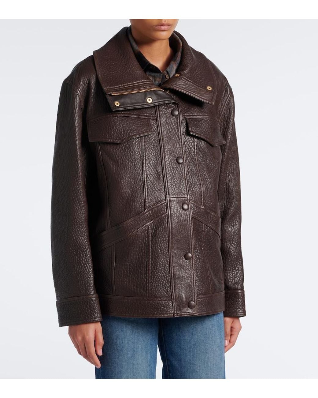 Veronica Beard Brown Silversmith Leather Jacket
