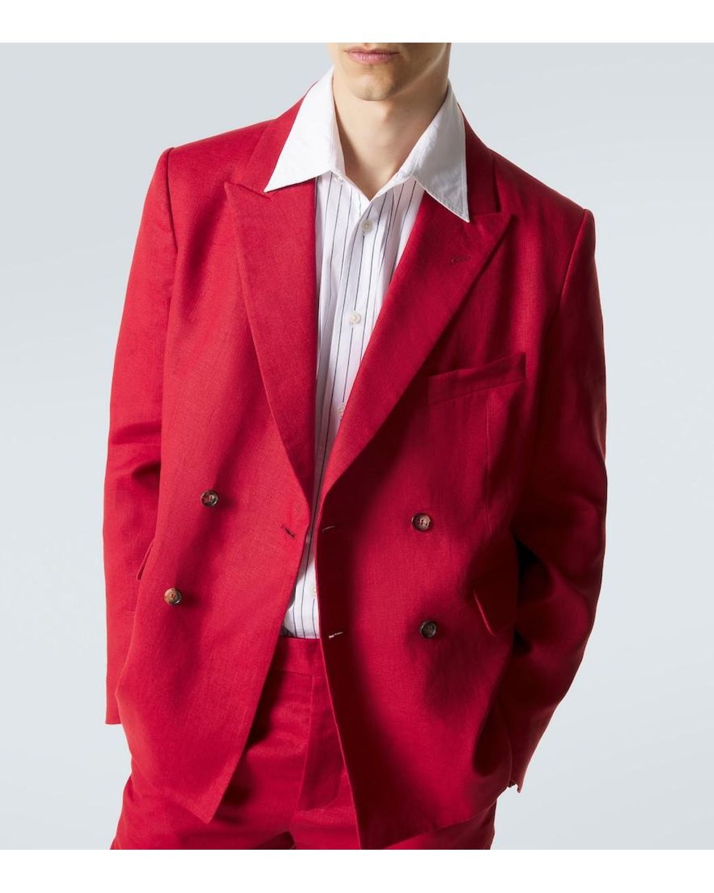 Bode Red Double-Breasted Linen Blazer for men