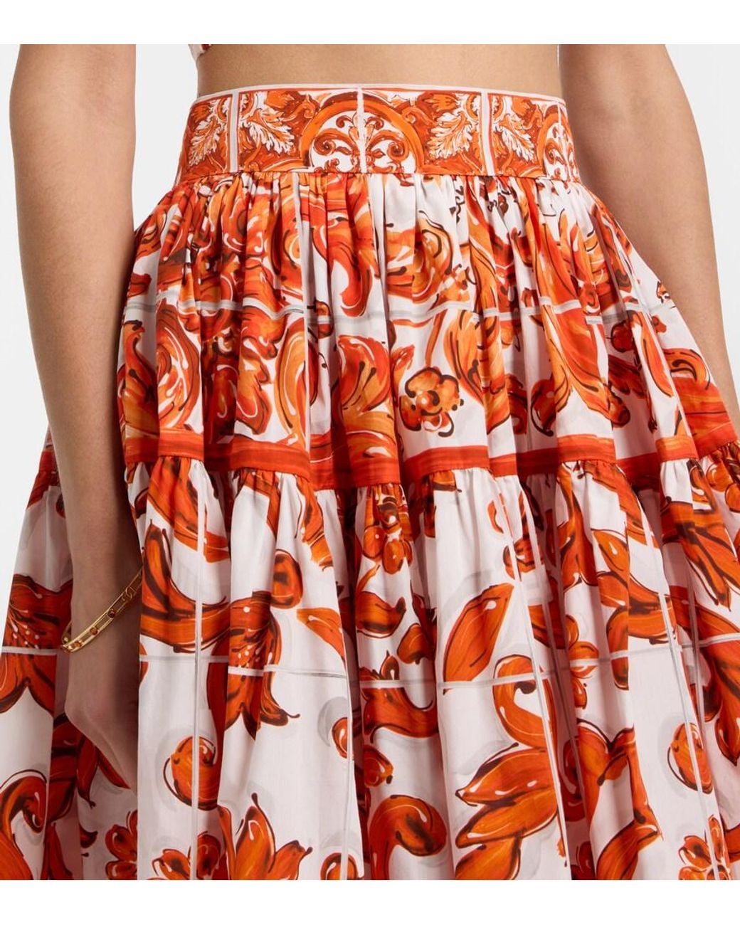 Dolce & Gabbana Red Majolica Cotton Poplin Miniskirt