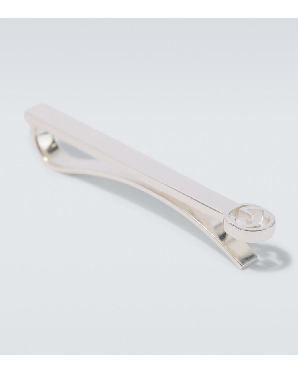Gucci White Interlocking G 925 Sterling Tie Bar for men