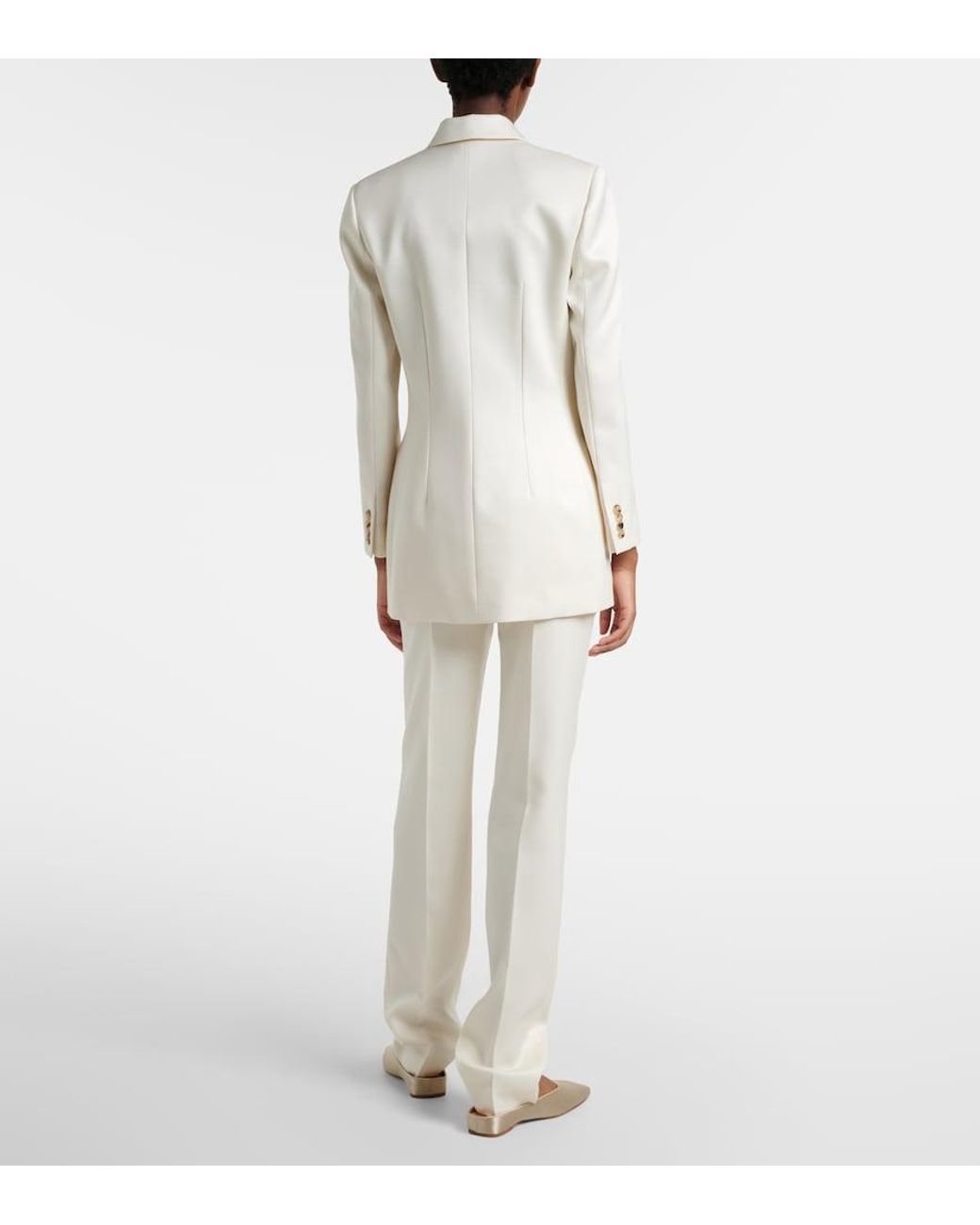Calvin Klein White Lucia High-Rise Wool And Silk Slim Pants