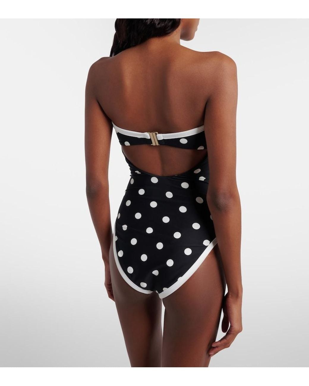 Self-Portrait Black Polka-Dot Strapless Swimsuit