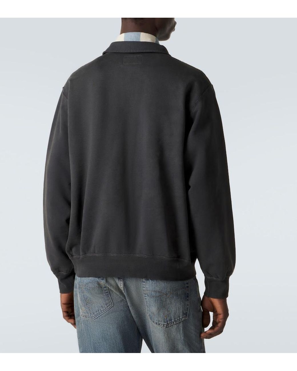 RRL Black Cotton Half-Zip Sweatshirt for men