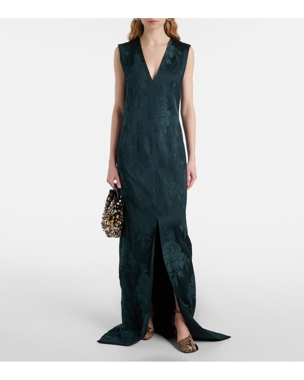 Dries Van Noten Blue Floral Jacquard Gown