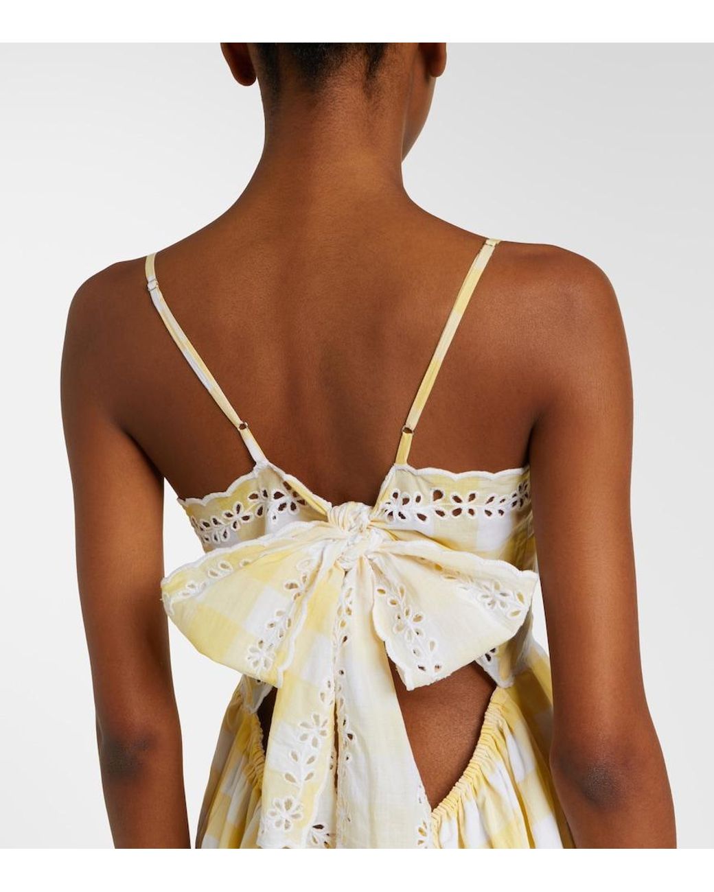 Juliet Dunn White Embroidered Checked Cotton Midi Dress