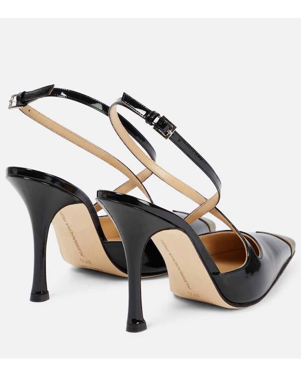 Alessandra Rich Black Paneled Patent Leather Pumps