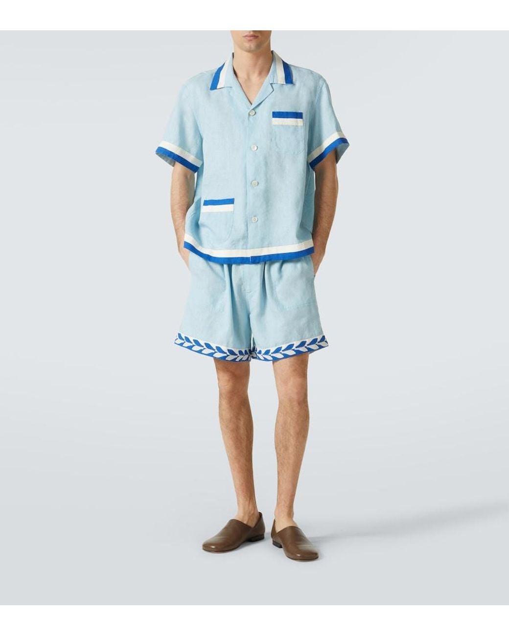 Bode Blue Seedling Stripe Linen Shirt for men