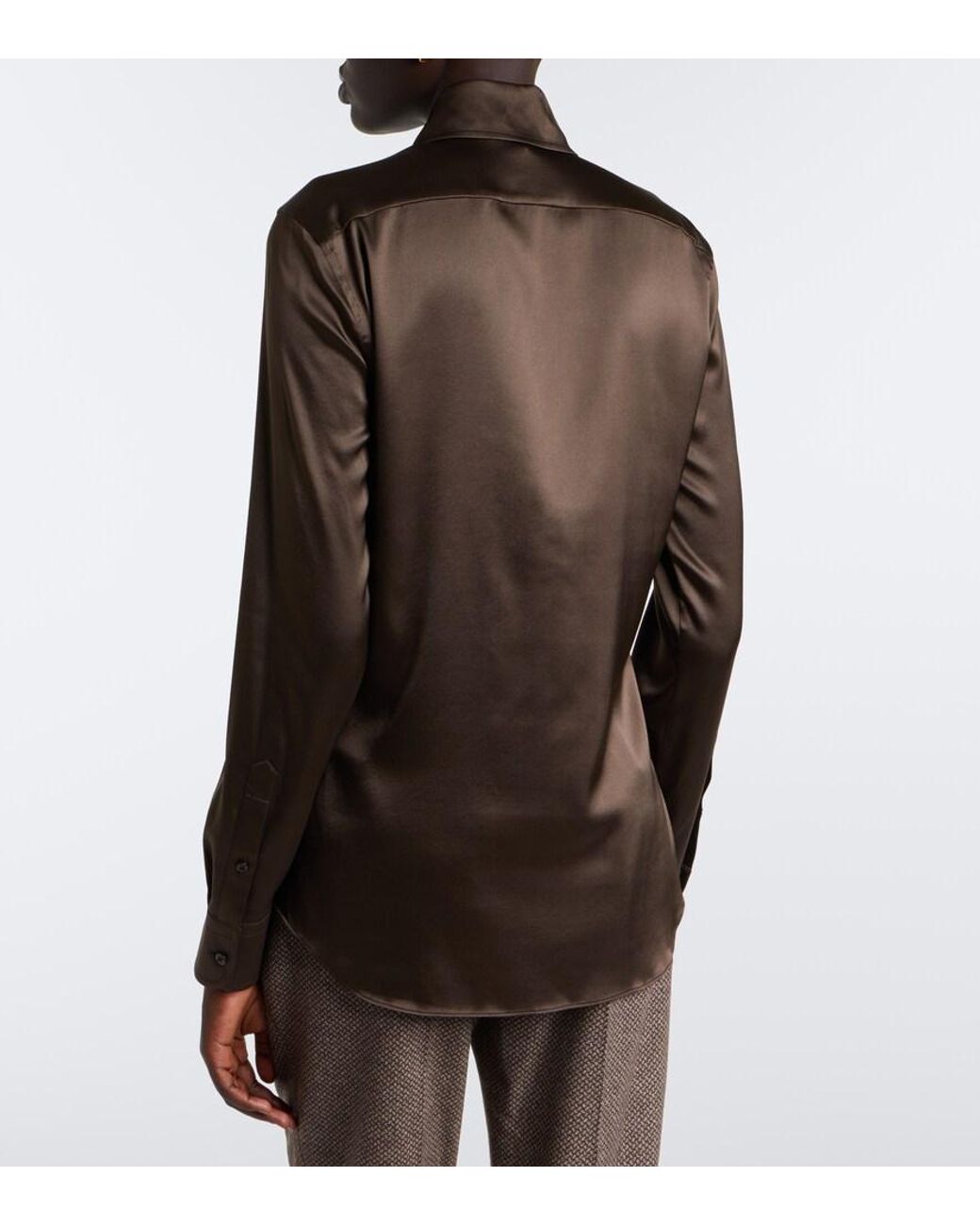 Ralph Lauren Brown Silk-Blend Satin Shirt