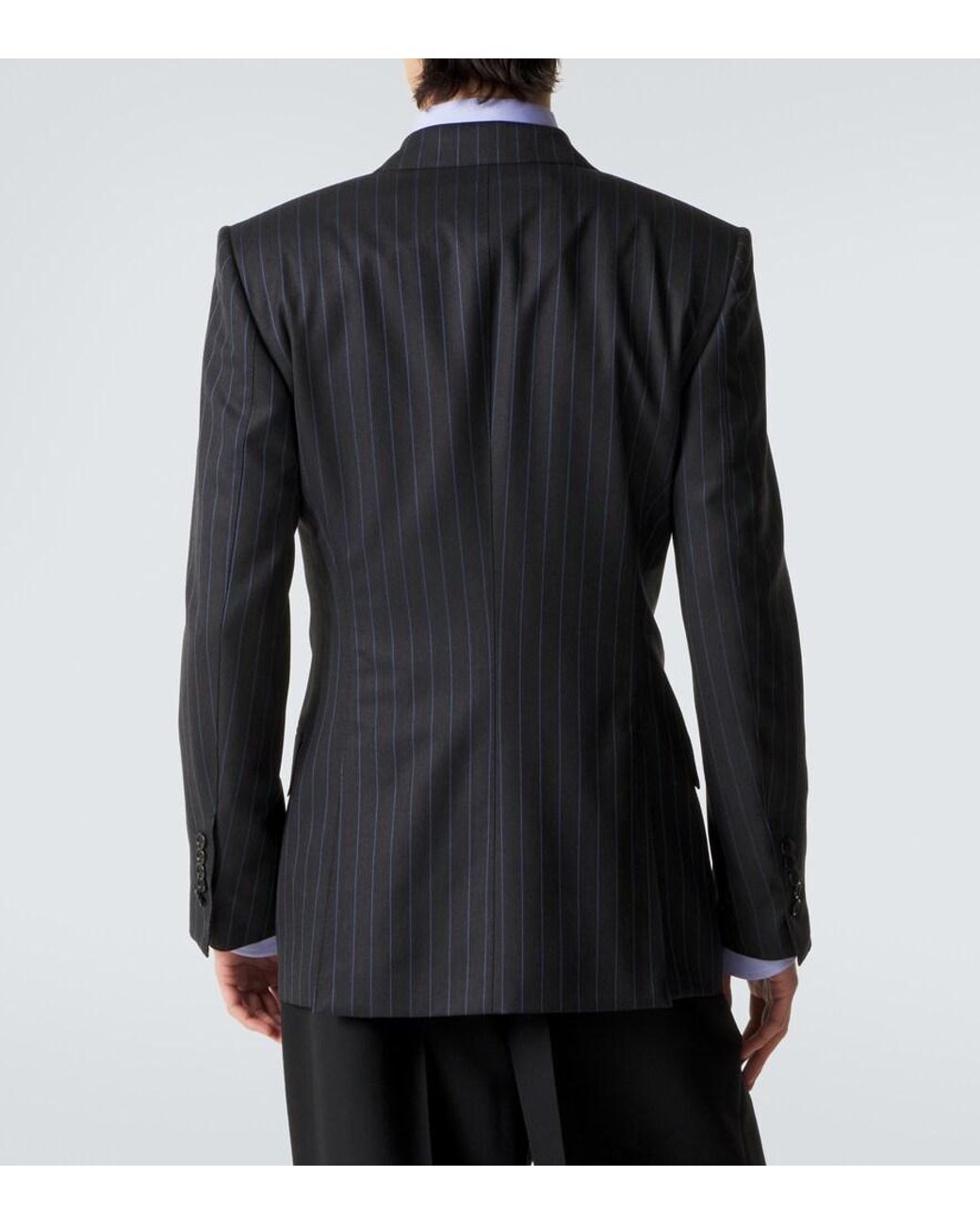 Tom Ford Blue Pinstripe Double-Breasted Wool Blazer for men