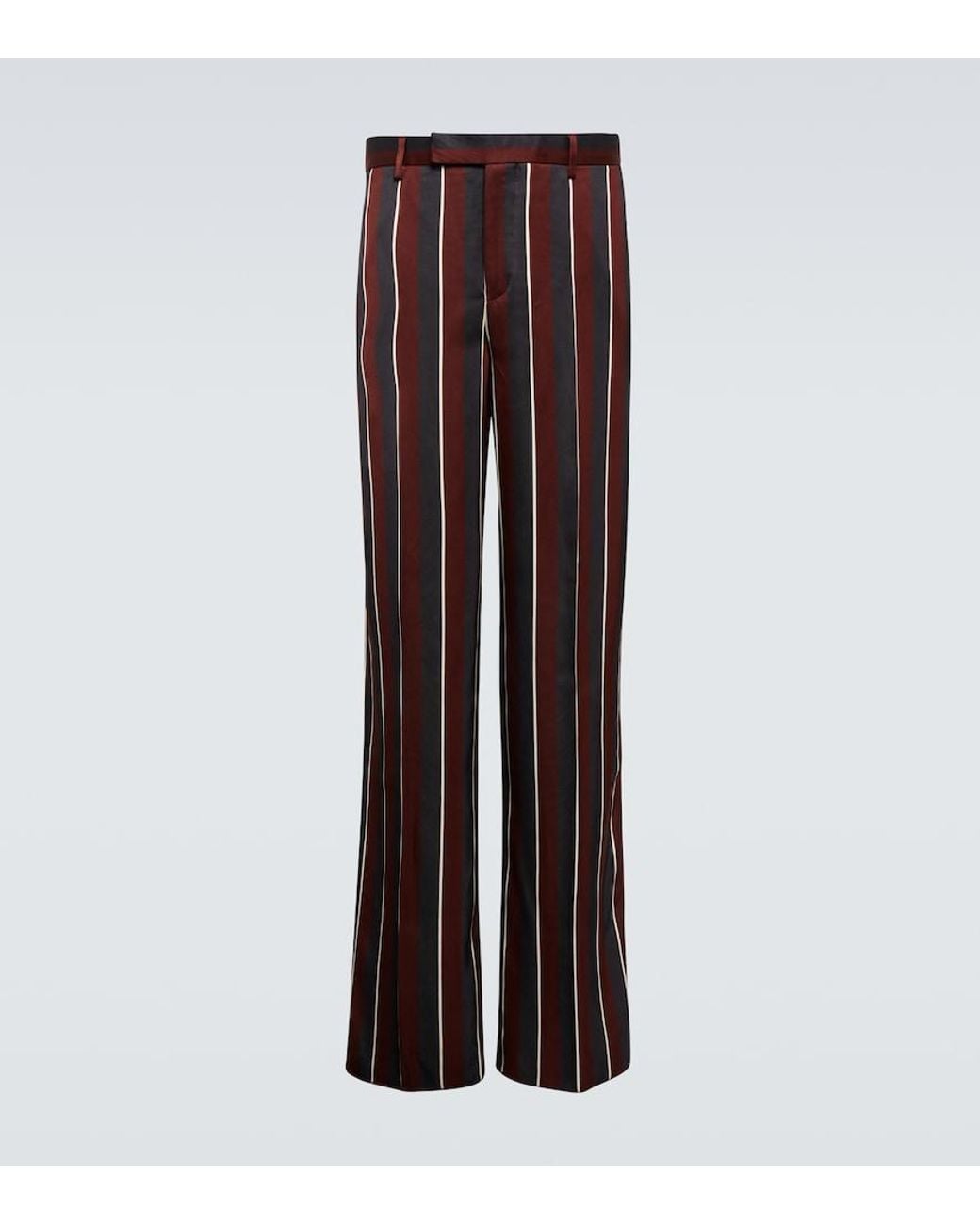 Versace Brown High-Rise Striped Straight Crepe Pants for men