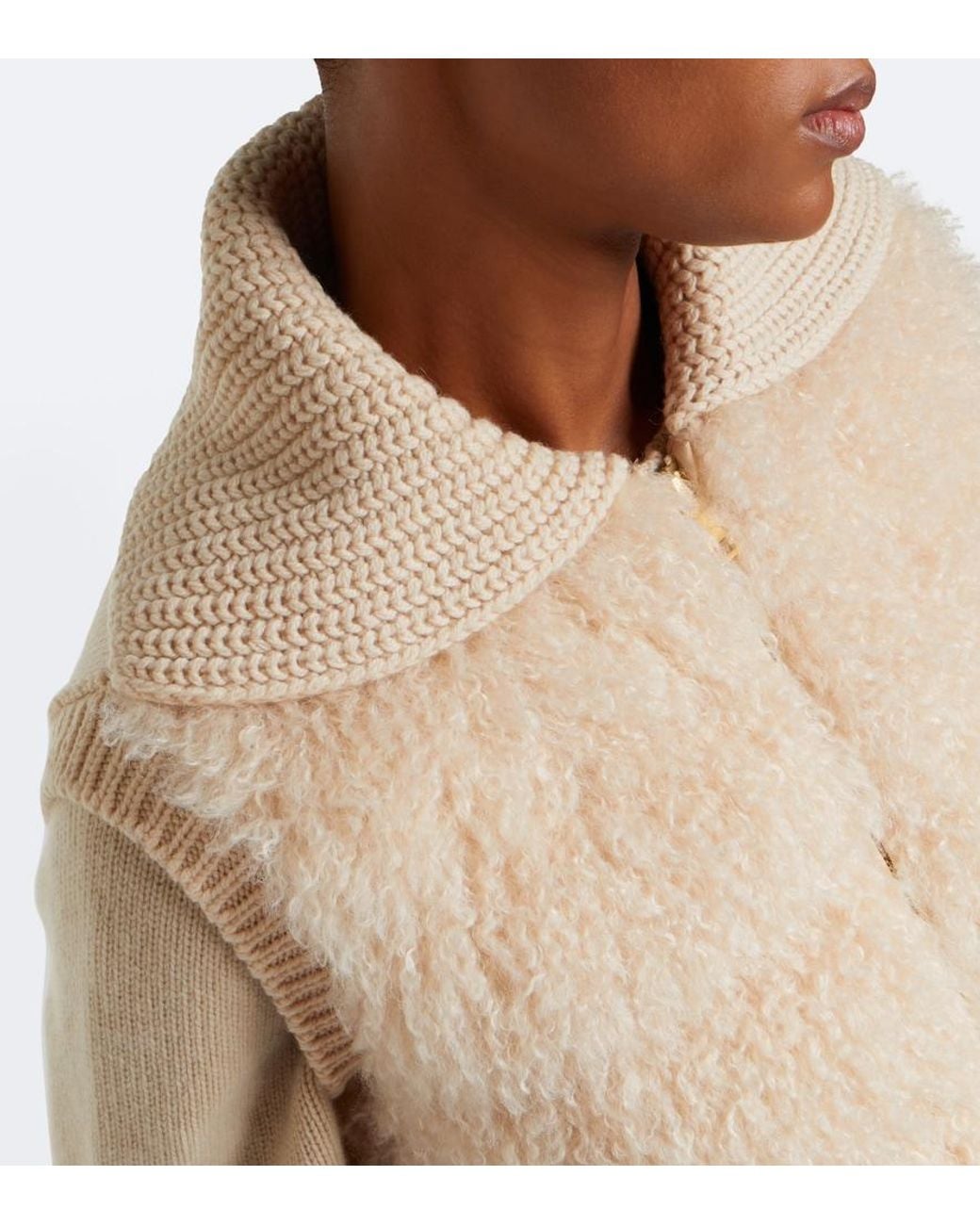 Moncler Natural Shearling And Cashmere Down Vest