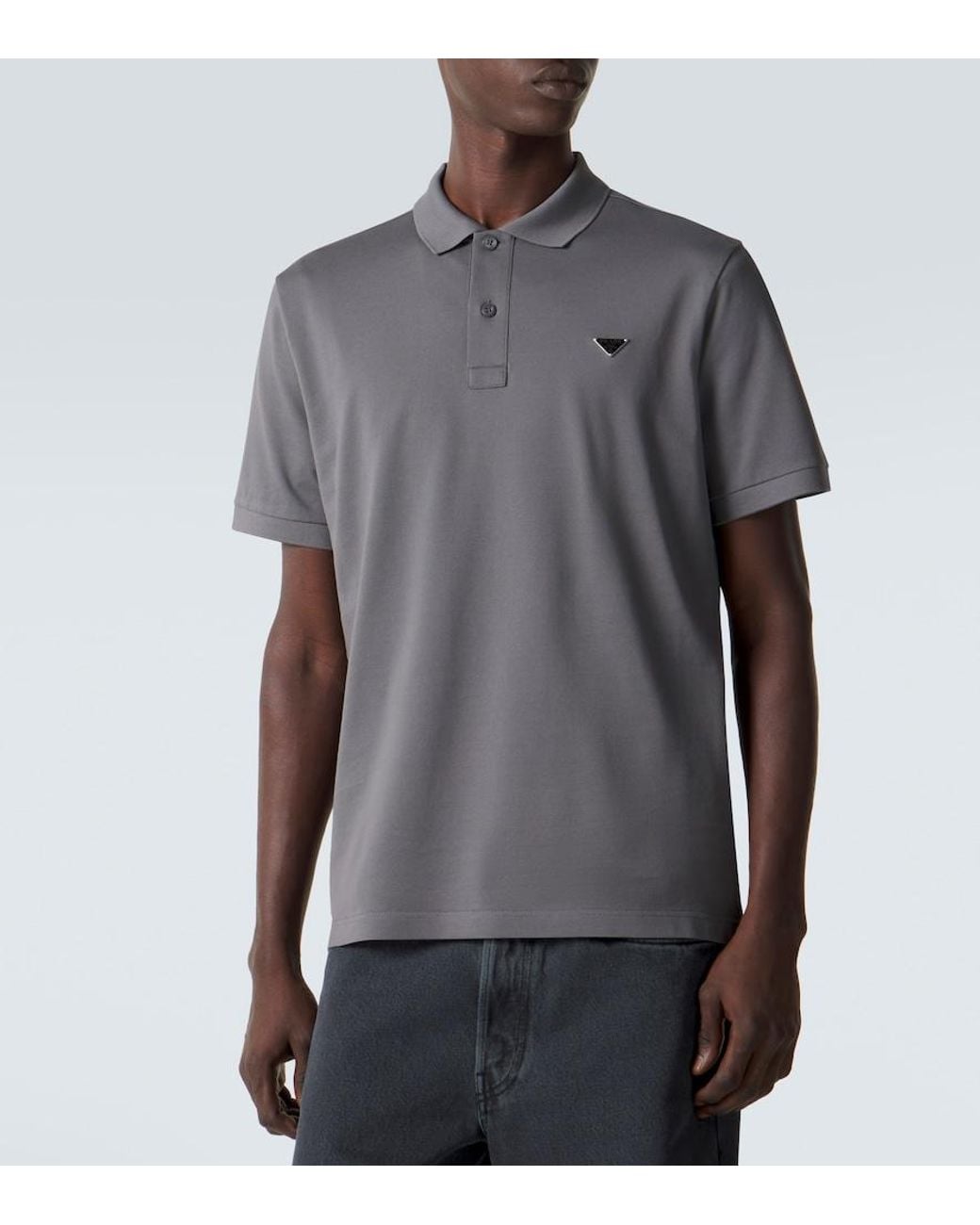 Prada Gray Cotton Pique Polo Shirt for men