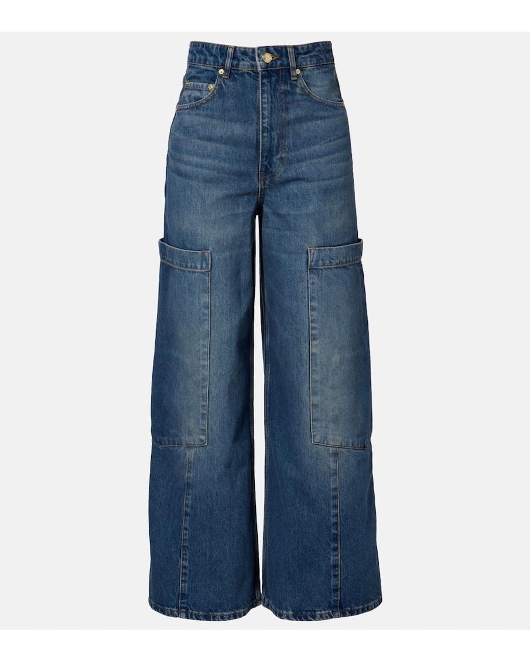 Ganni Blue Mid-Rise Cargo Jeans