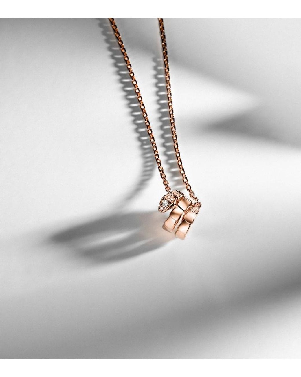 BVLGARI Metallic Serpenti Viper 18Kt Rose Pendant Necklace With Diamonds