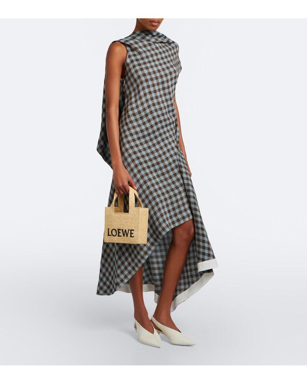 Loewe White Logo Mini Raffia Top-Handle Bag