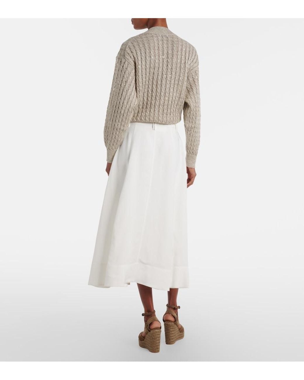 Brunello Cucinelli White Mid-Rise Midi Skirt