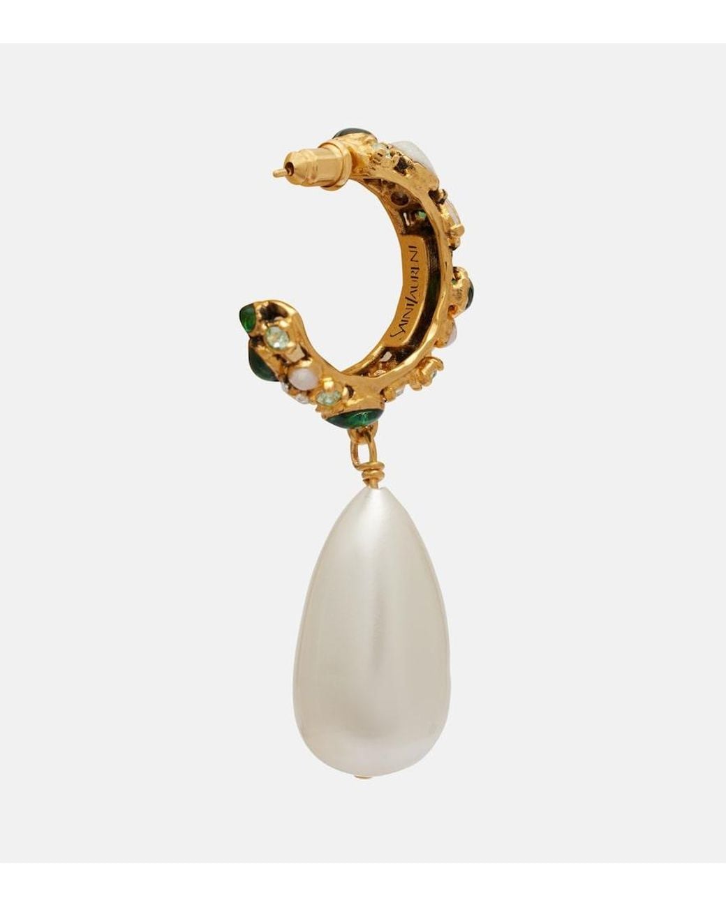 Saint Laurent White Embellished Drop Earrings