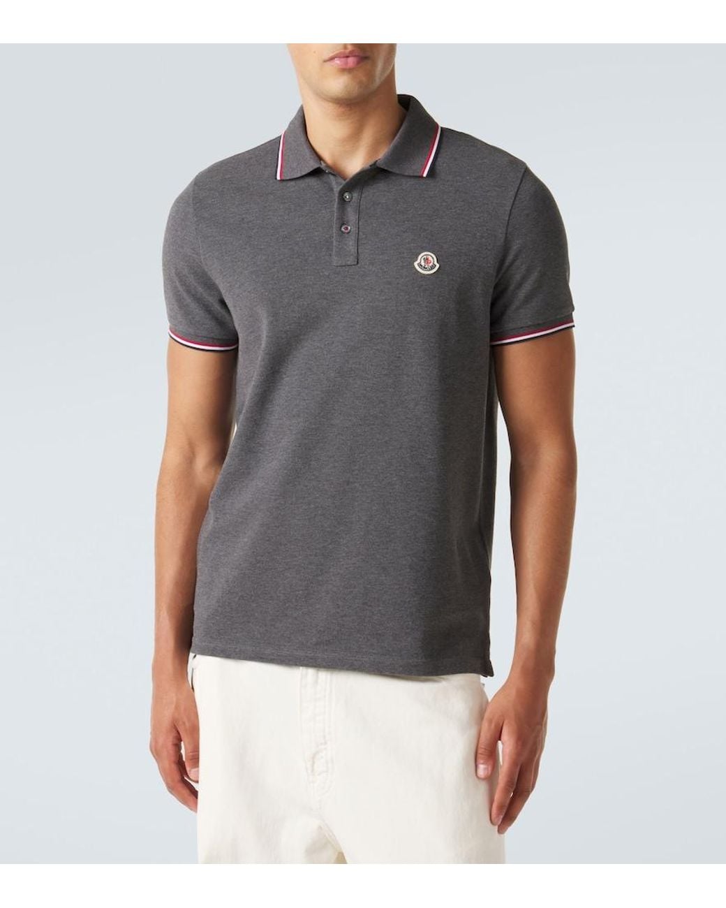Moncler Gray Logo Cotton Pique Polo Shirt for men