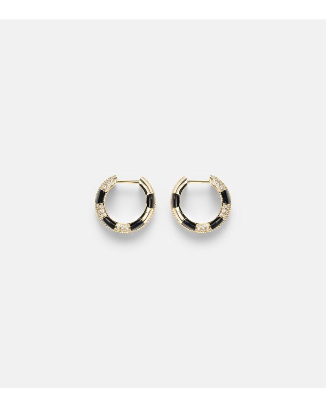 Yvonne Léon White Mini 9Kt Earrings With Diamonds And Onyx