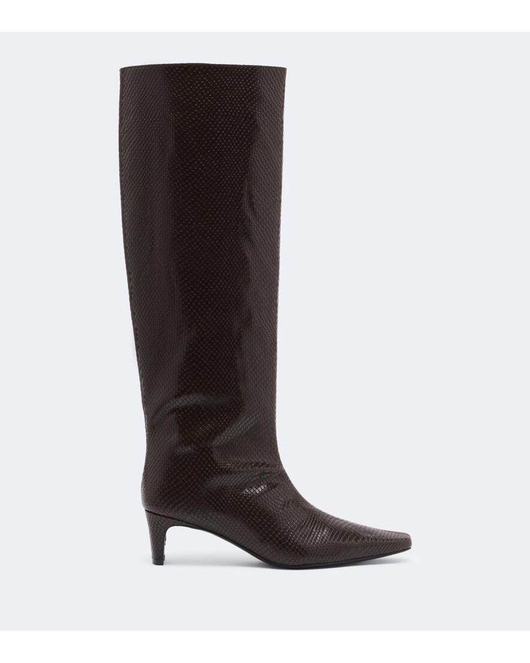 Staud Black Wally Snake-Print Leather Knee-High Boots