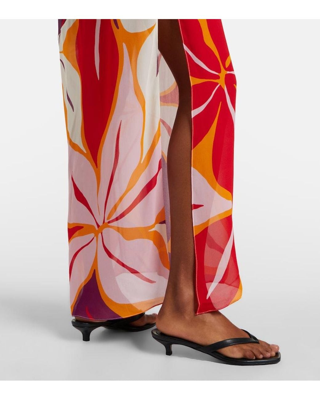 Cala De La Cruz Red Accasia Floral Halterneck Maxi Dress