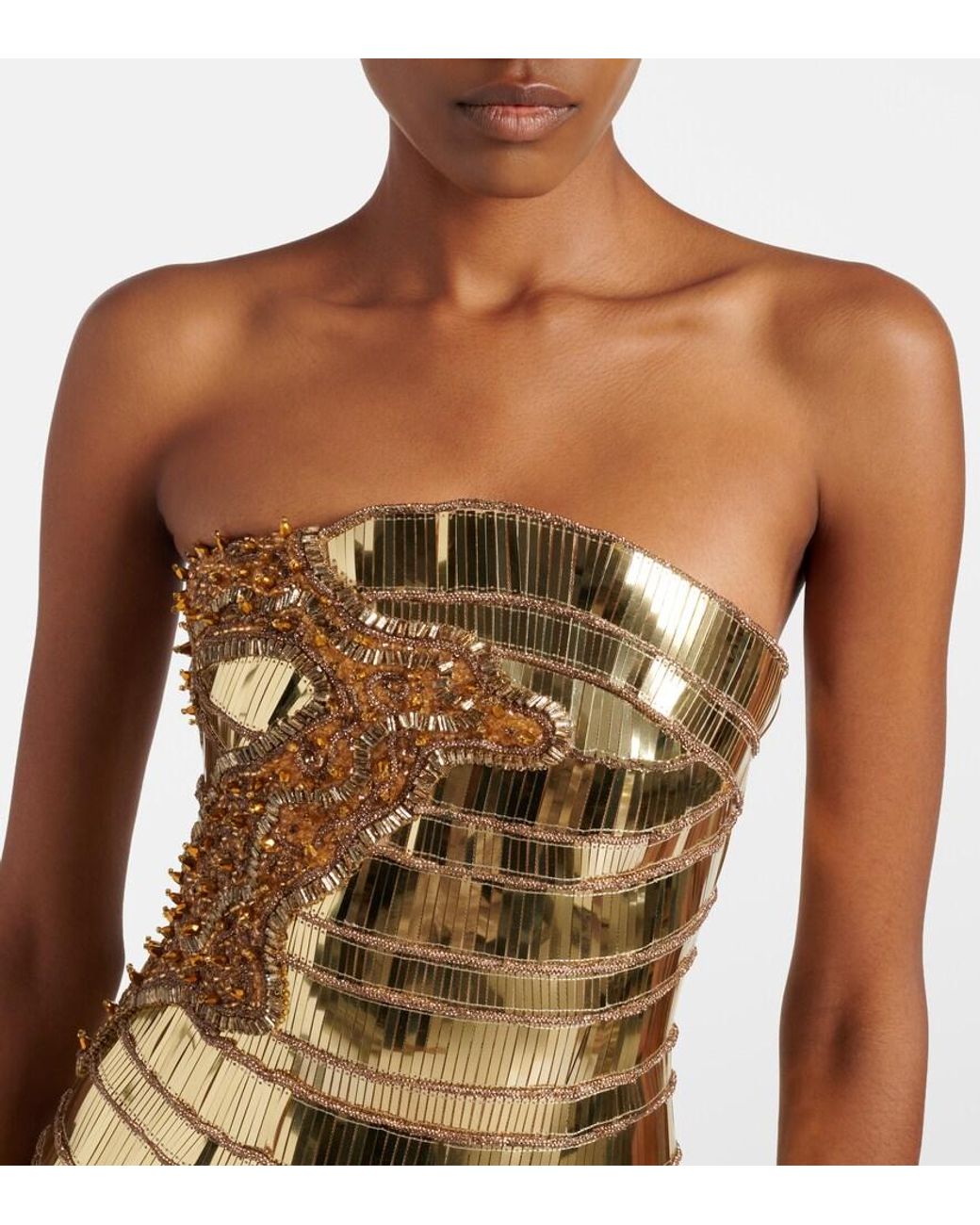 Rachel Gilbert Metallic Ariel Embellished Bustier Dress